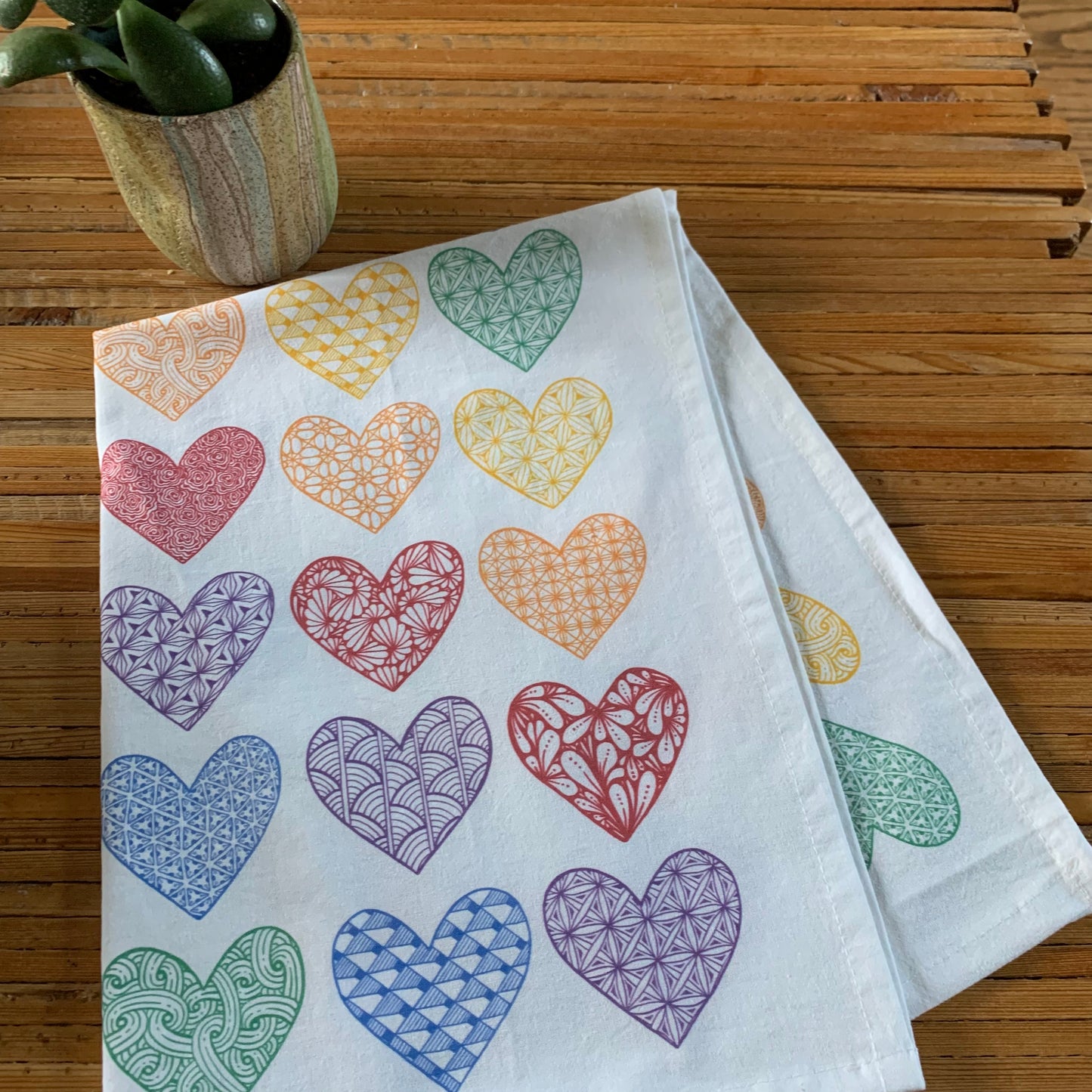 Rainbow Hearts Tea Towel