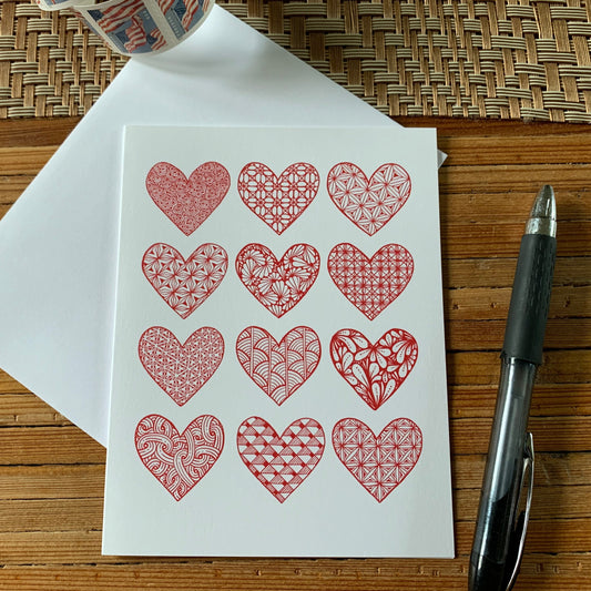 Red Tangled Hearts Blank Note Card