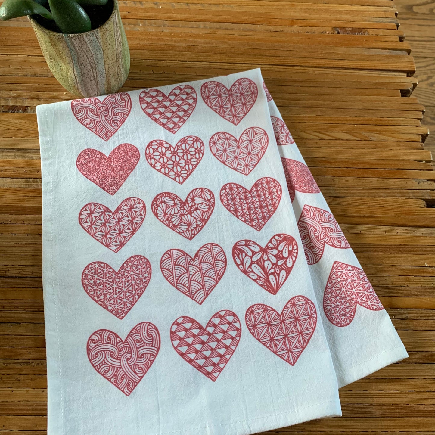 Red Hearts Tea Towel