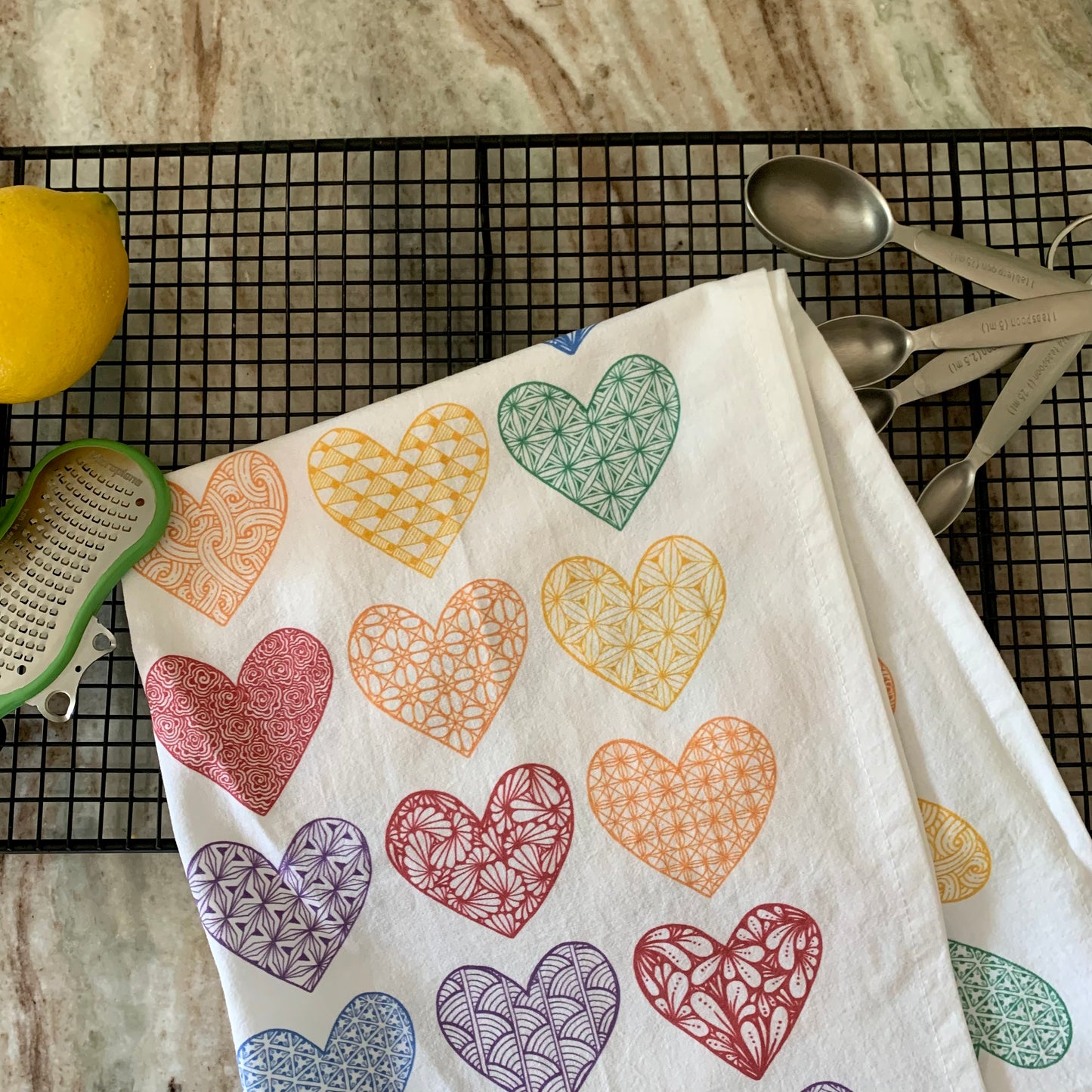 Rainbow Hearts Tea Towel