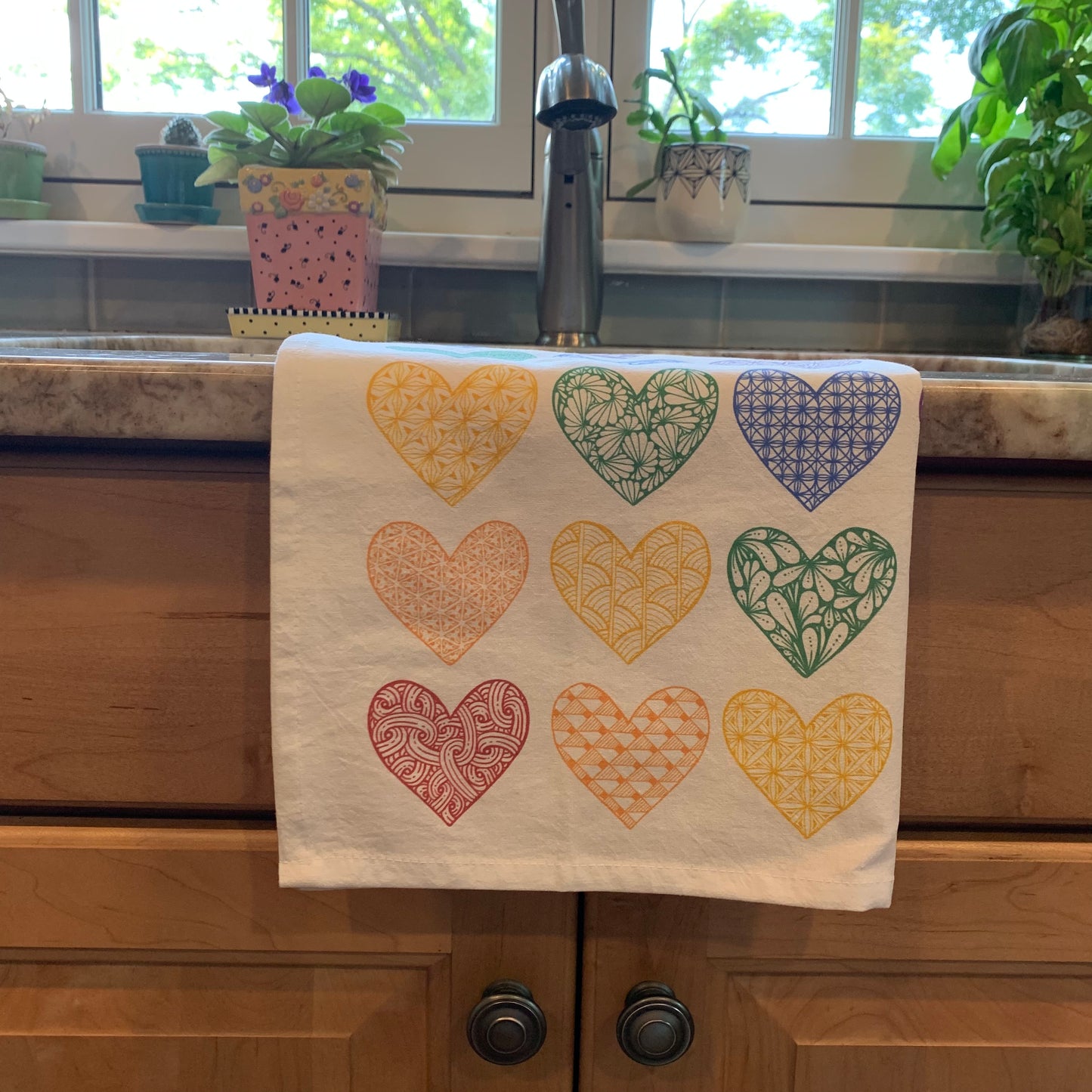 Rainbow Hearts Tea Towel