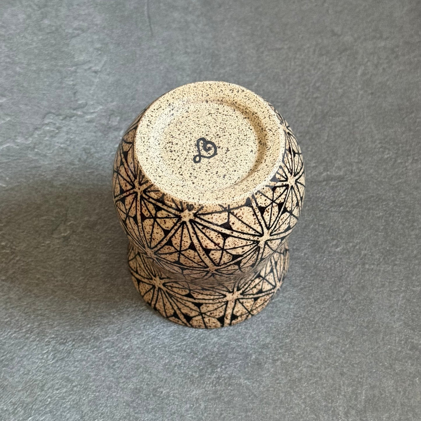 Tangled Triangle Cup with Blue Green Glaze