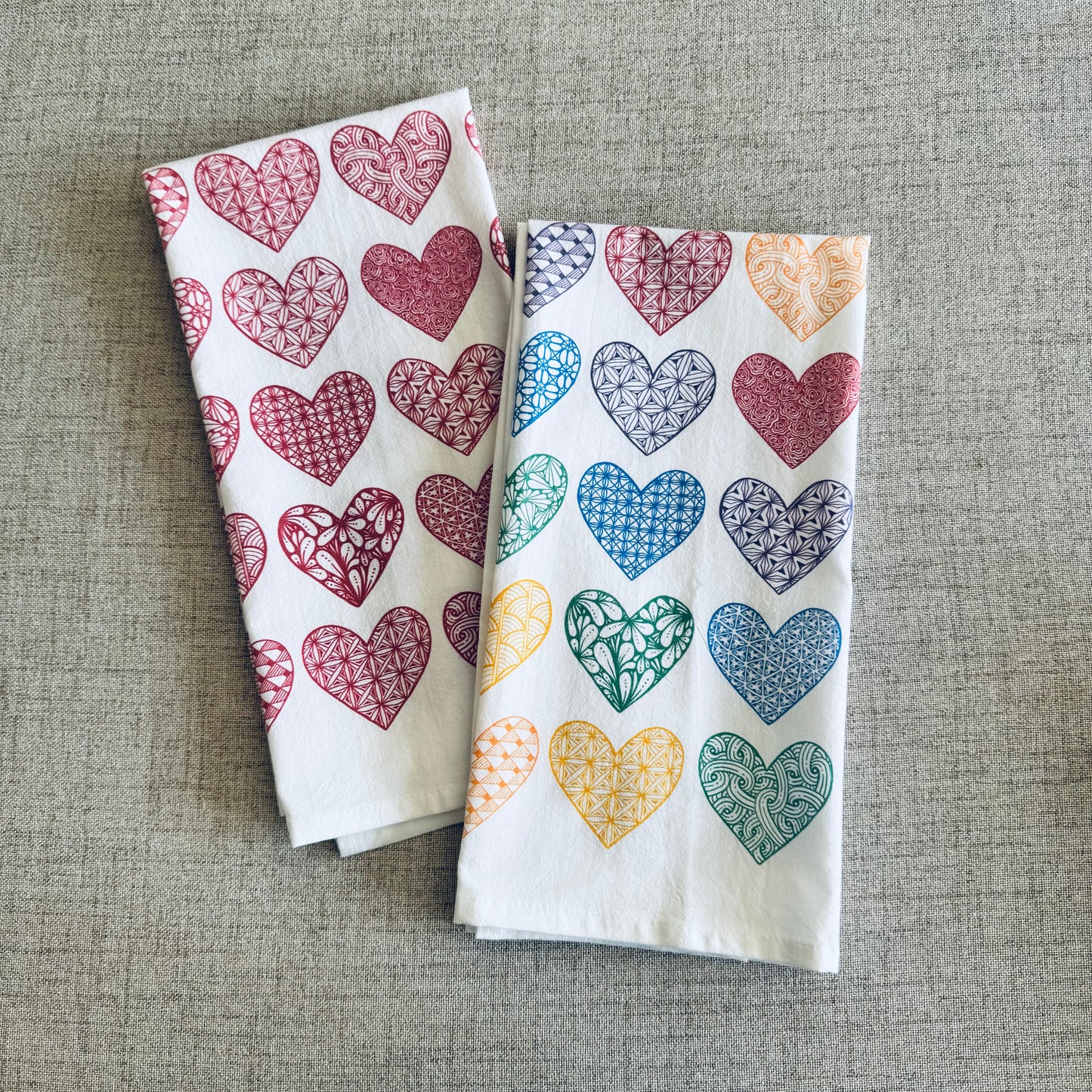 Rainbow Hearts Tea Towel