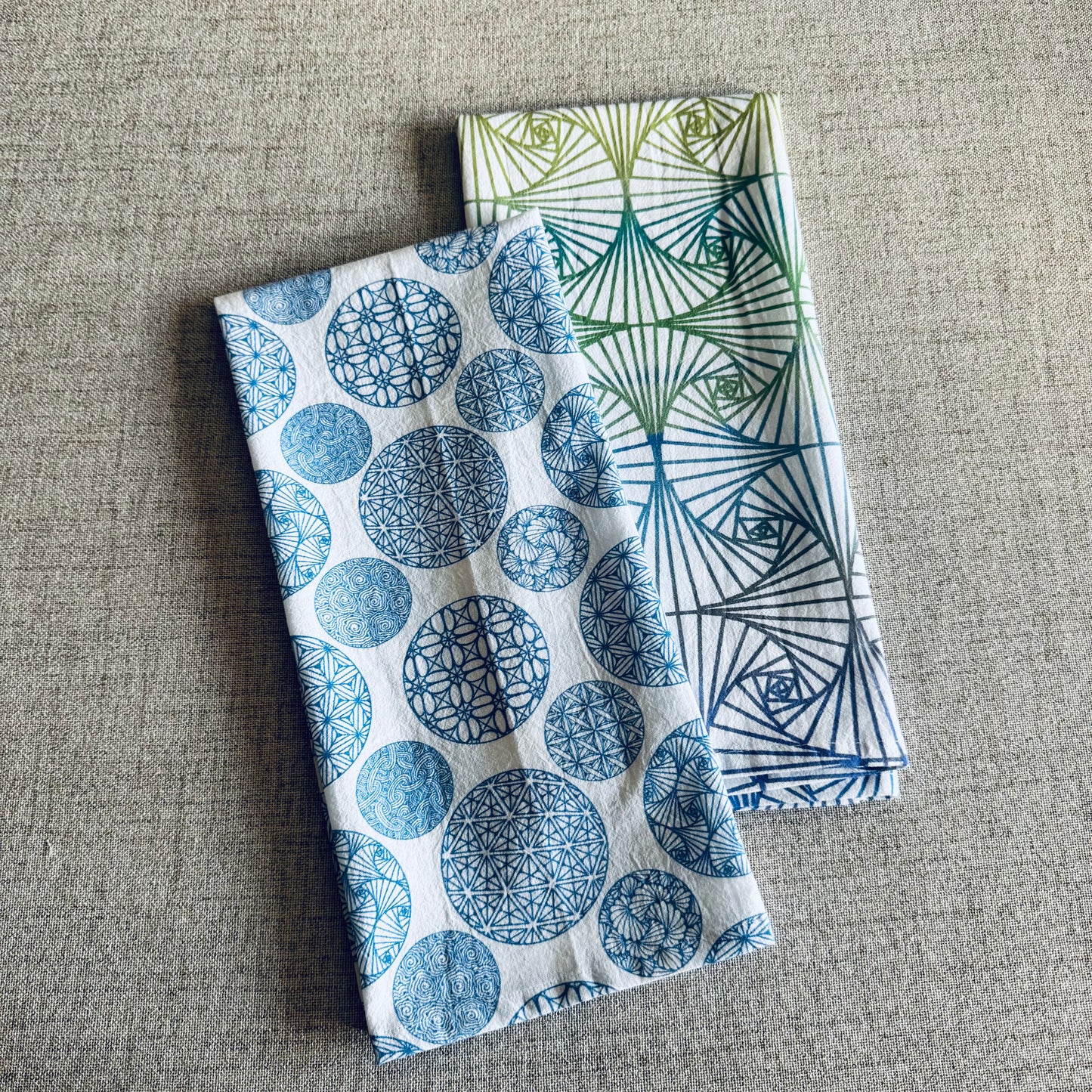 Blues and Greens Ombre Ginko Fans Tea Towel
