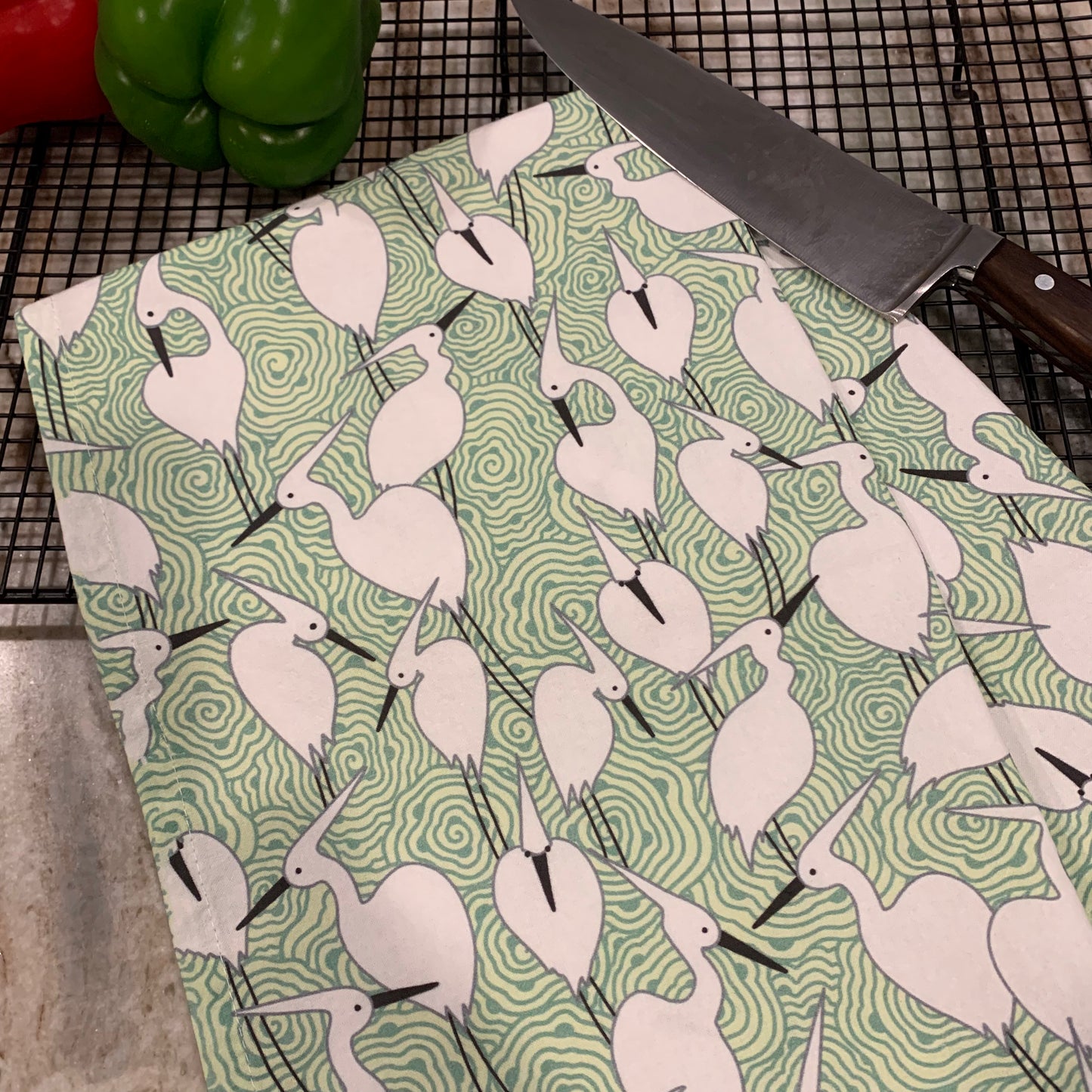 Dance of Cranes Tea Towel - GREEN