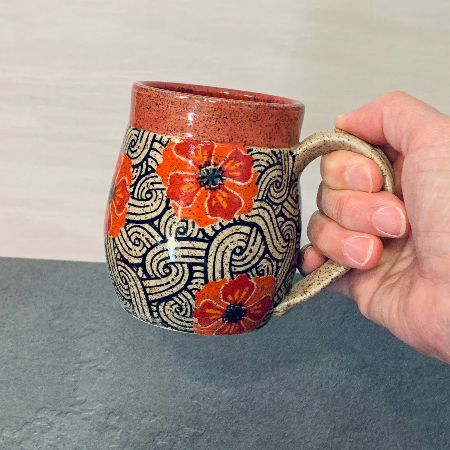 Banded Red Poppy Mug