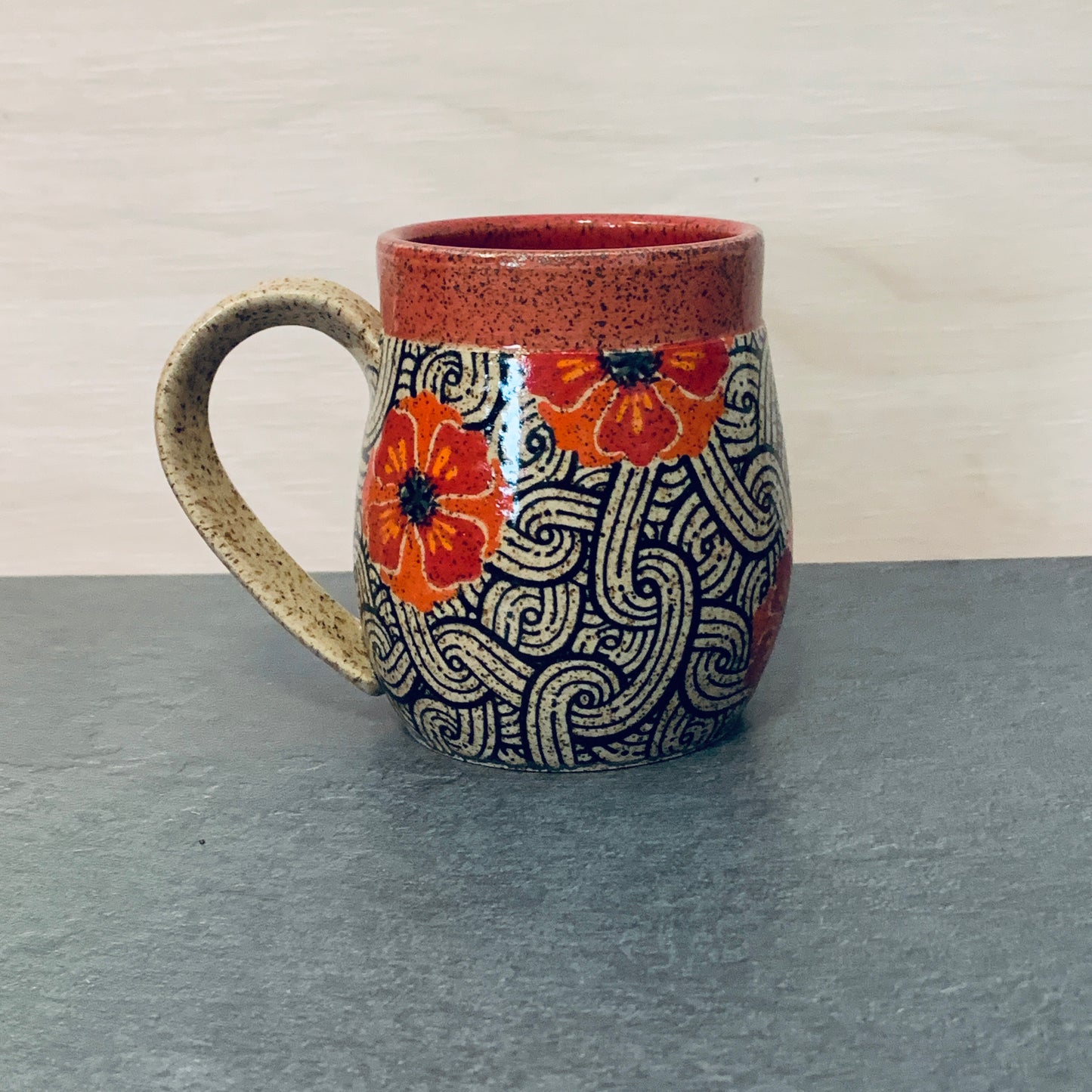 Banded Red Poppy Mug