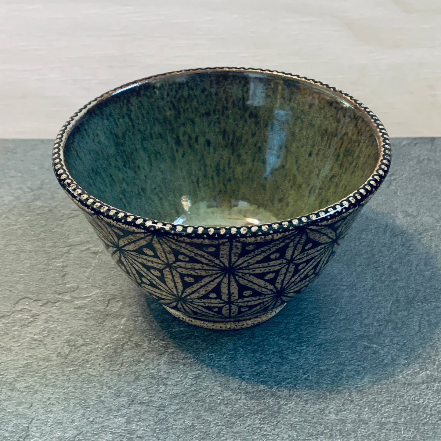 Dots and Triangles Olive Green Bowl