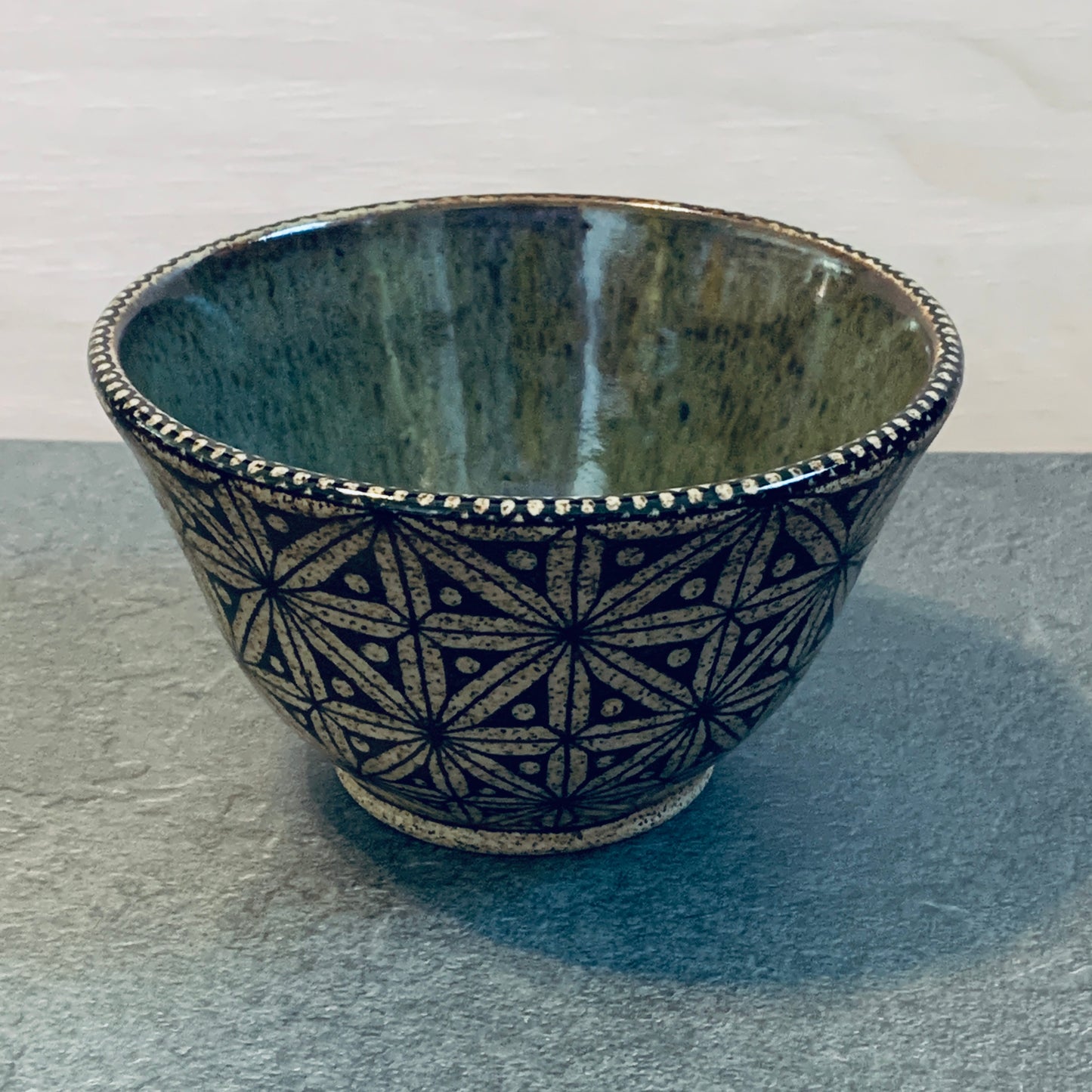 Dots and Triangles Olive Green Bowl