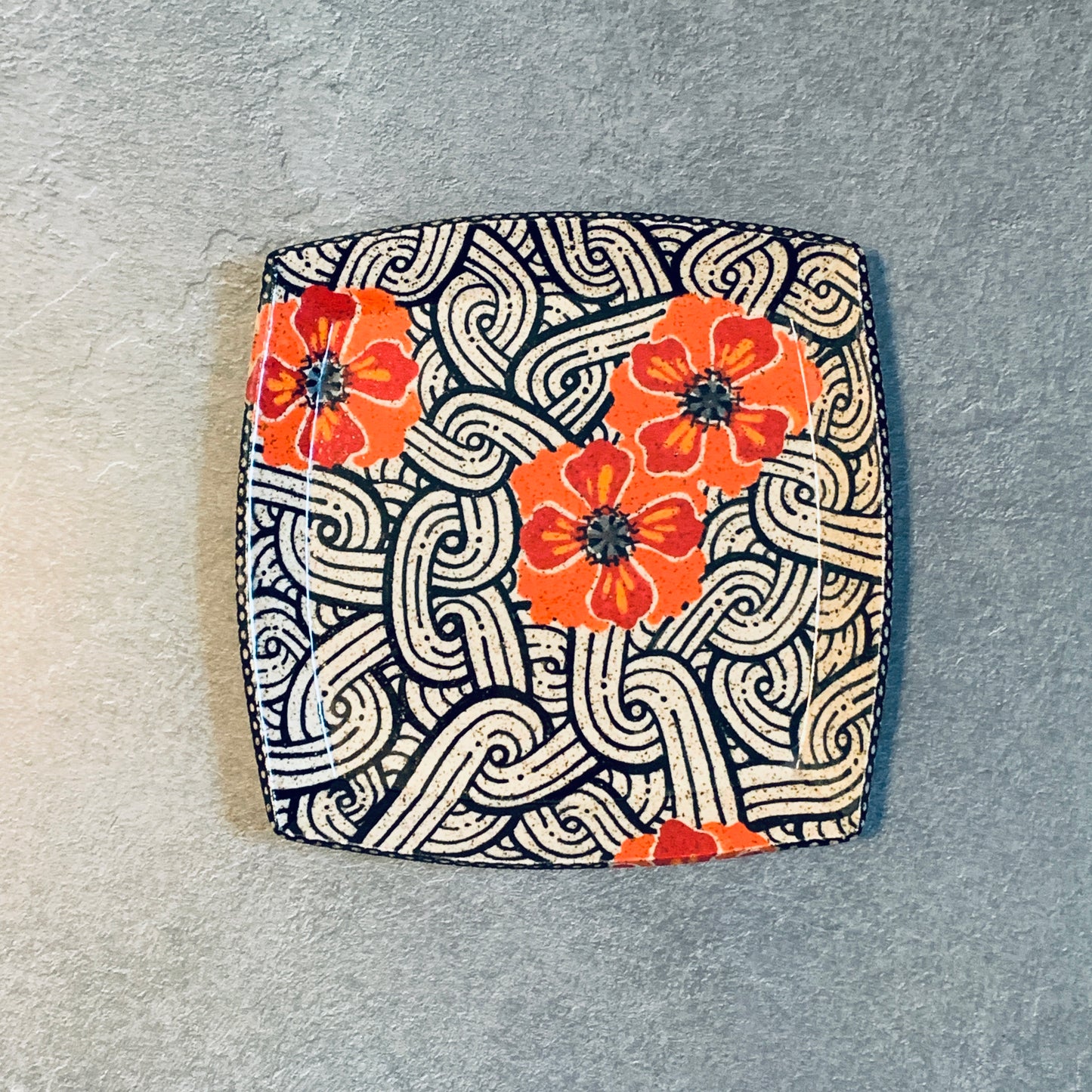 Square Red and Black Poppy Tray