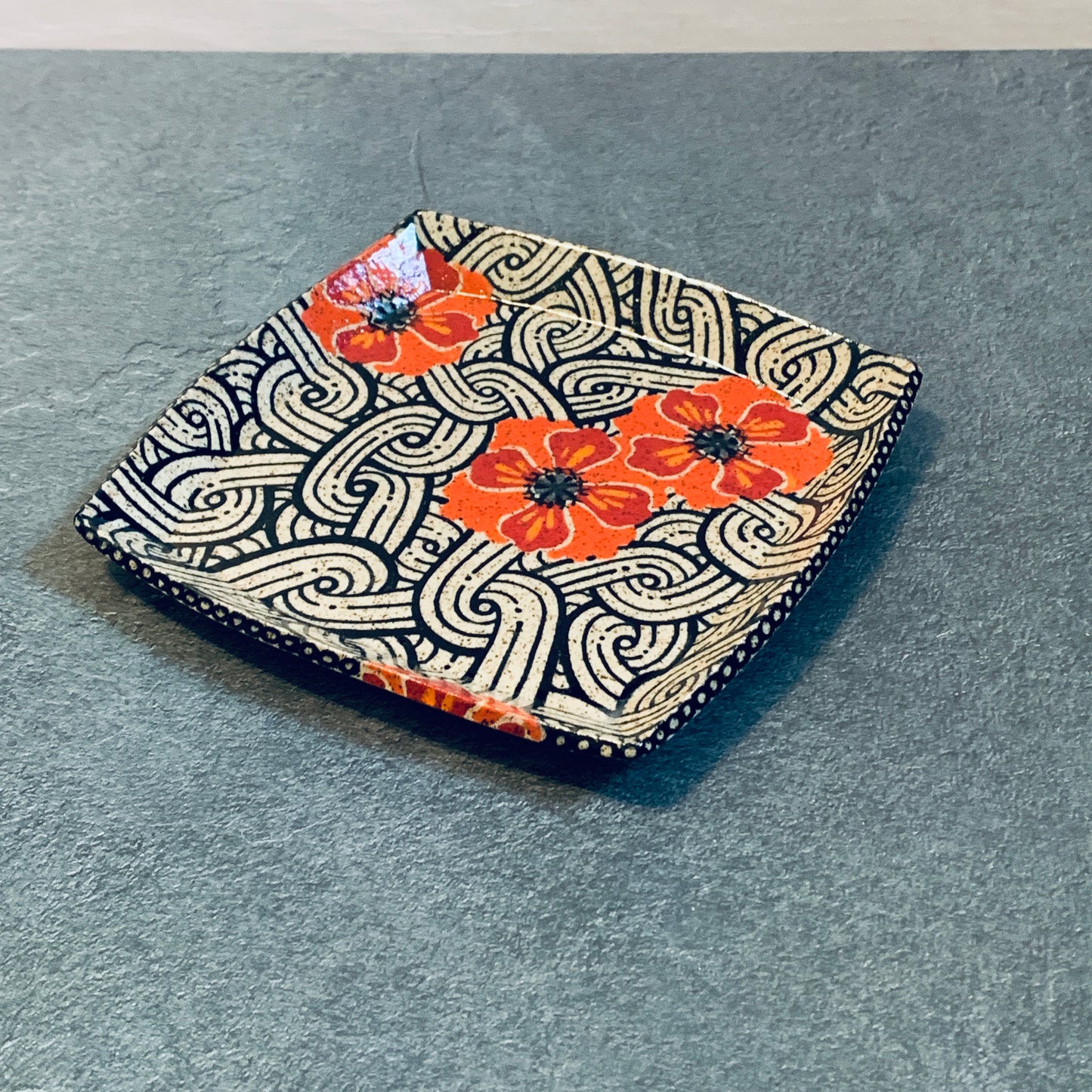 Square Red and Black Poppy Tray
