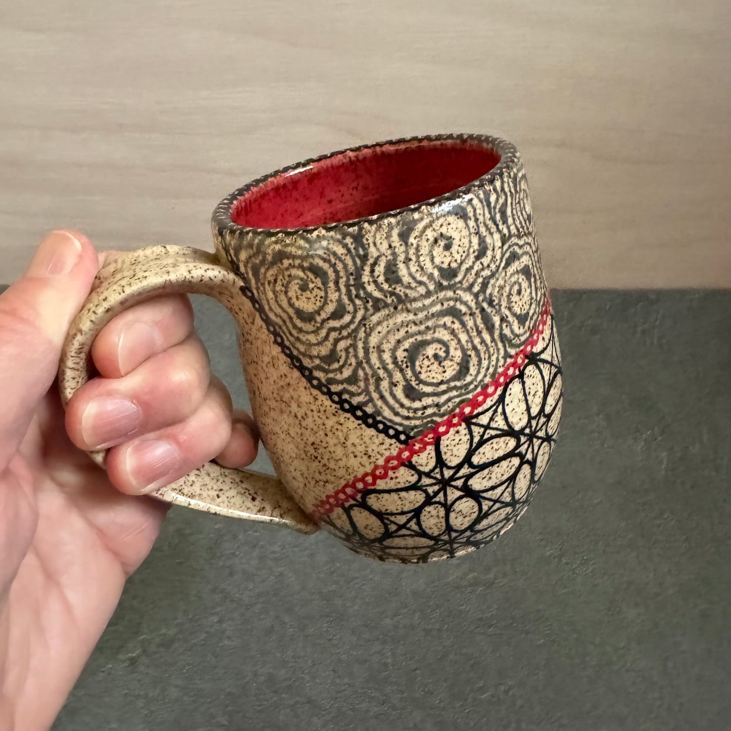 Red and Black Geometric Mug