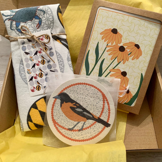 Gift Pack #2 - Maryland Tea Towel + Maryland Note Cards + Oriole Coasters