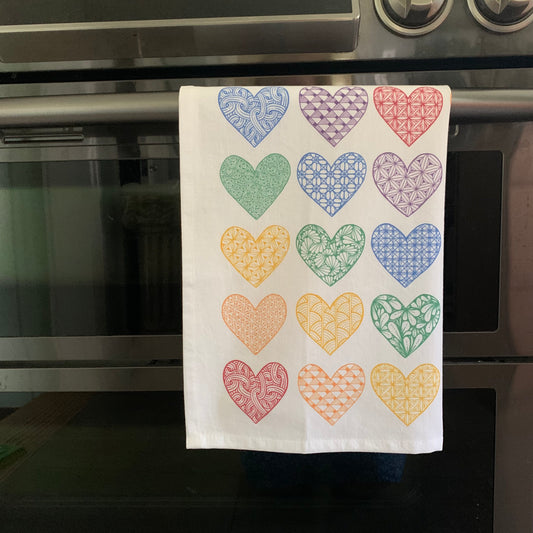 Rainbow Hearts Tea Towel