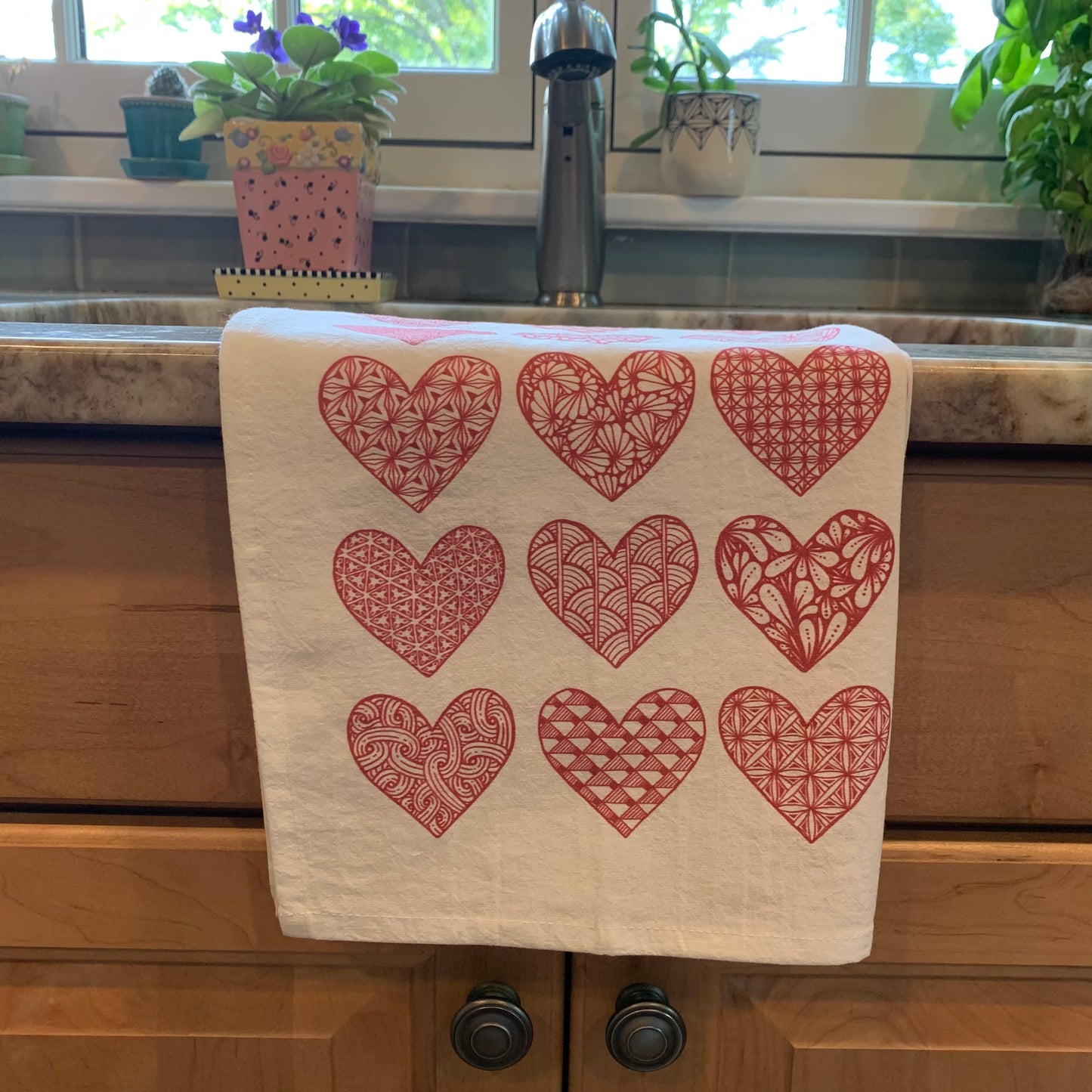 Red Hearts Tea Towel