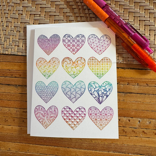 Ombre Rainbow Tangled Hearts Blank Note Card
