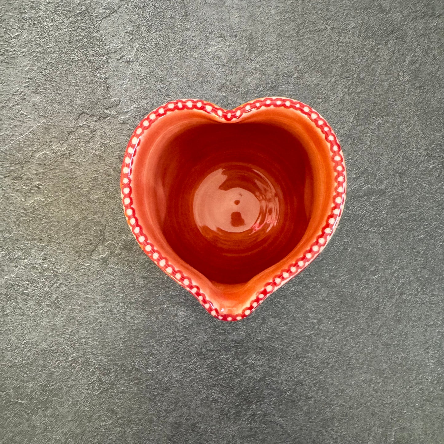 Heart Cup with Woven Orange and Red Ribbons