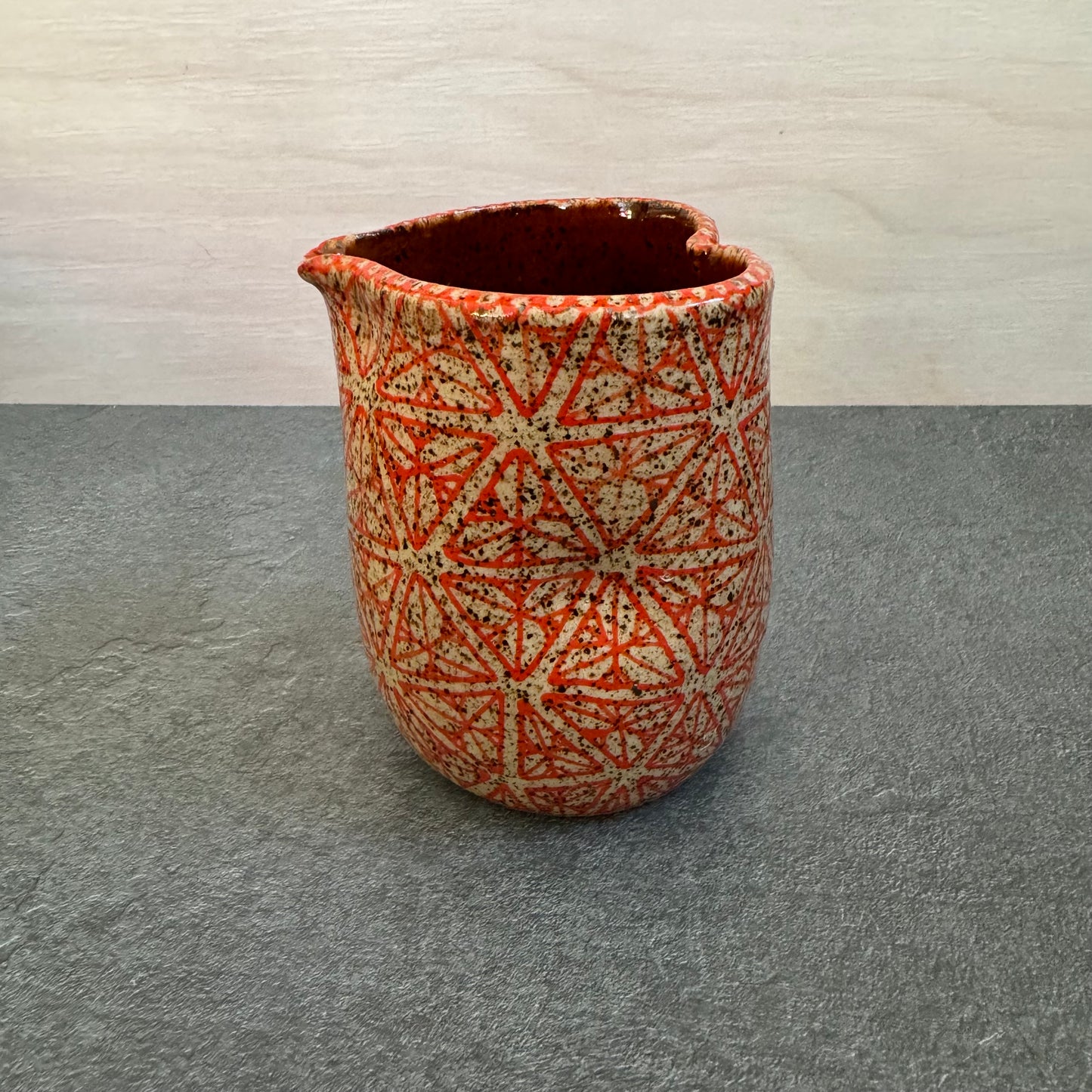 Heart Cup with Orange Triangle Design