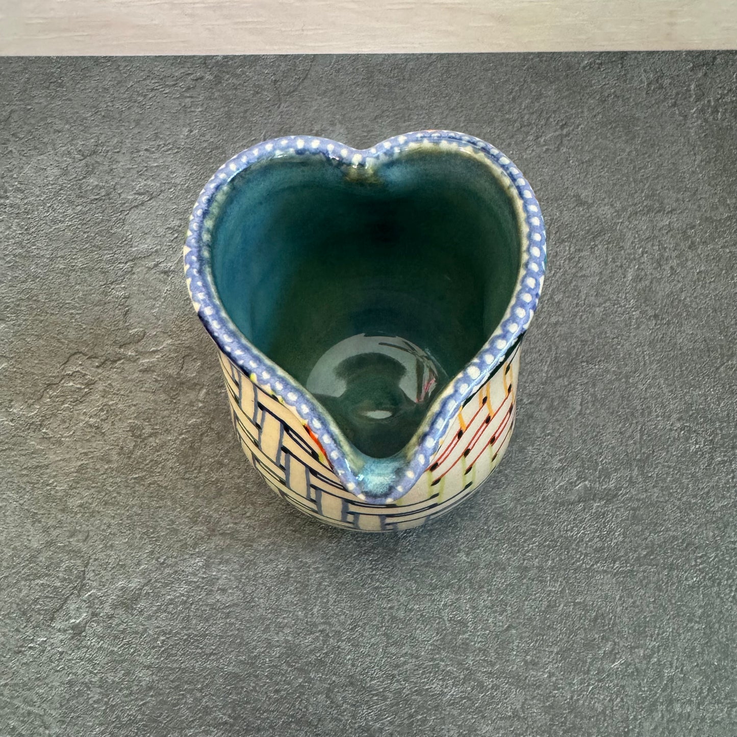 Heart Cup with Woven Rainbow Ribbons