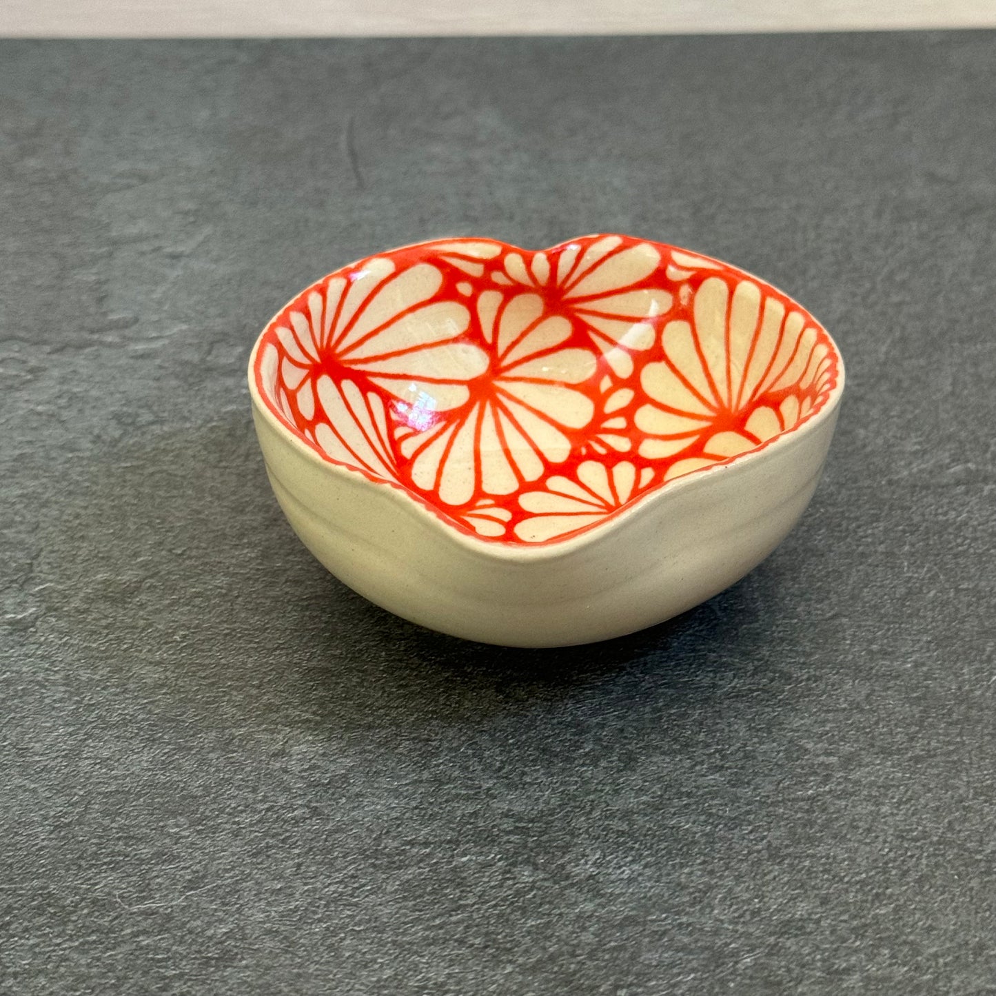 Small Heart Bowl White & Red Geometric Design