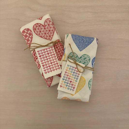 Hearts Gift Pack #3 - Red Hearts Tea Towel + Rainbow Hearts Tea Towel