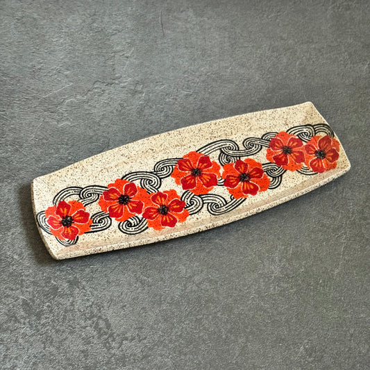 Red Poppies Rounded Rectangular Tray - 10.75 inches