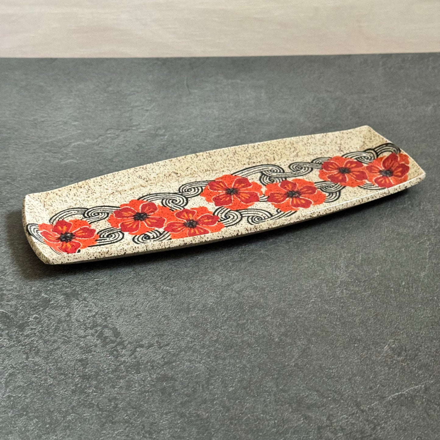 Red Poppies Rounded Rectangular Tray - 10.75 inches
