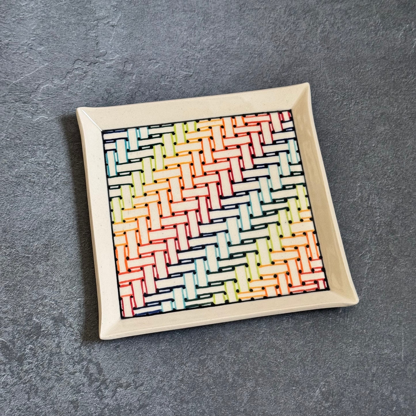 Intricate Herringbone Woven Rainbow Tray - 7 inches
