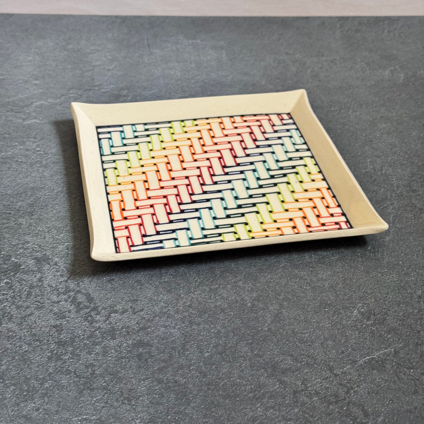 Intricate Herringbone Woven Rainbow Tray - 7 inches