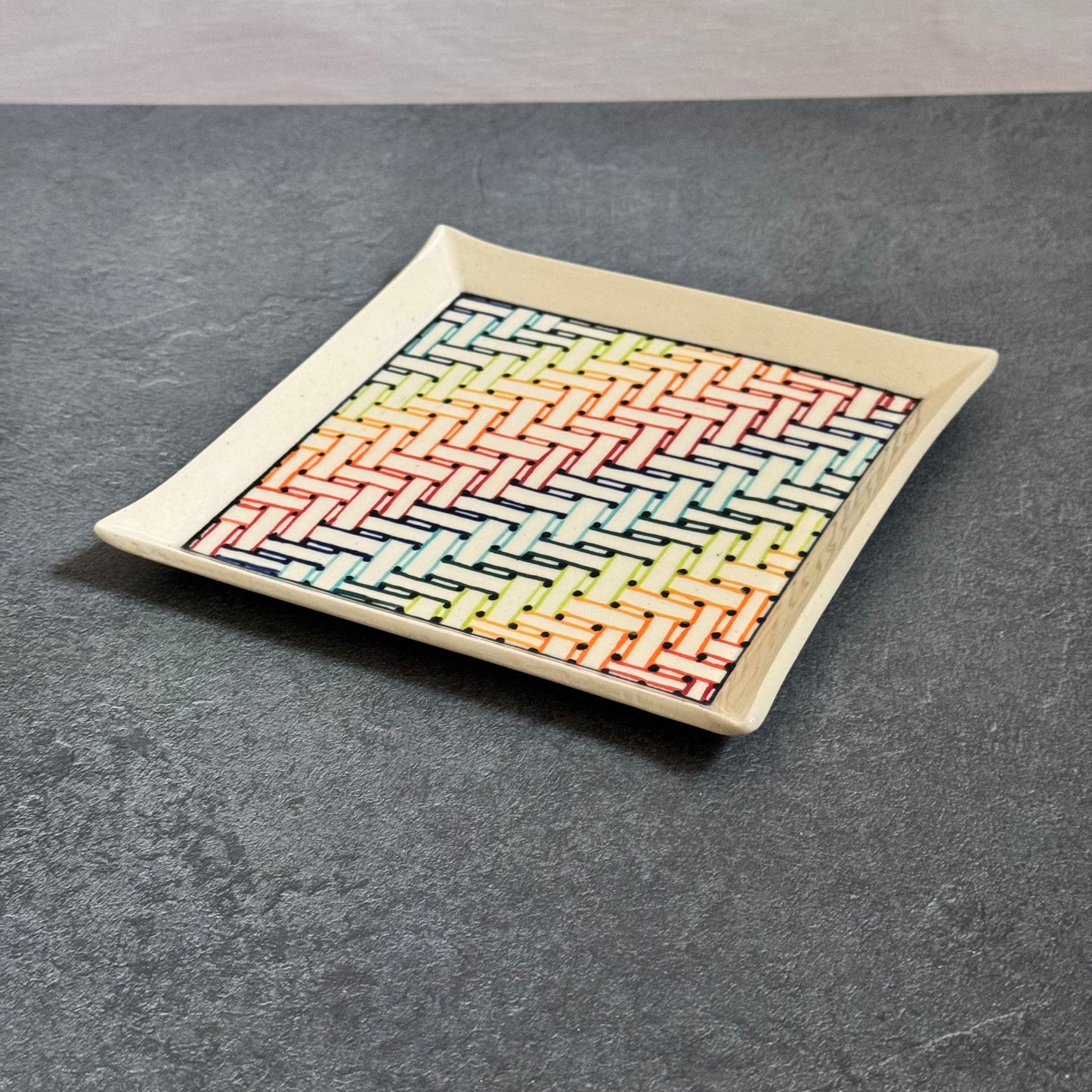 Intricate Herringbone Woven Rainbow Tray - 7 inches