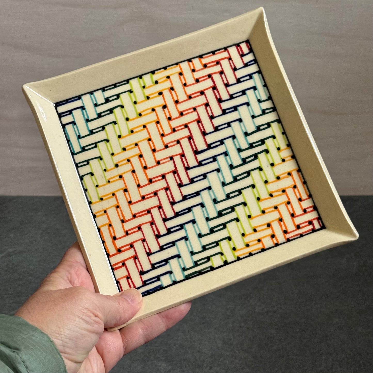 Intricate Herringbone Woven Rainbow Tray - 7 inches