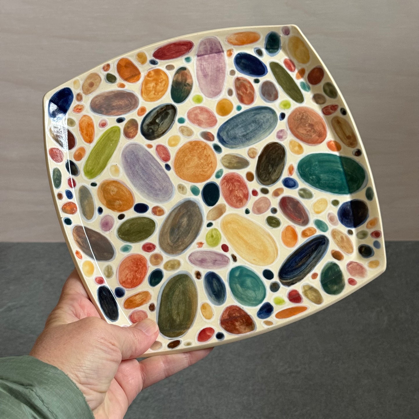 Colorful One-of-a-Kind Rainbow Rocks Tray - 8.25 inches