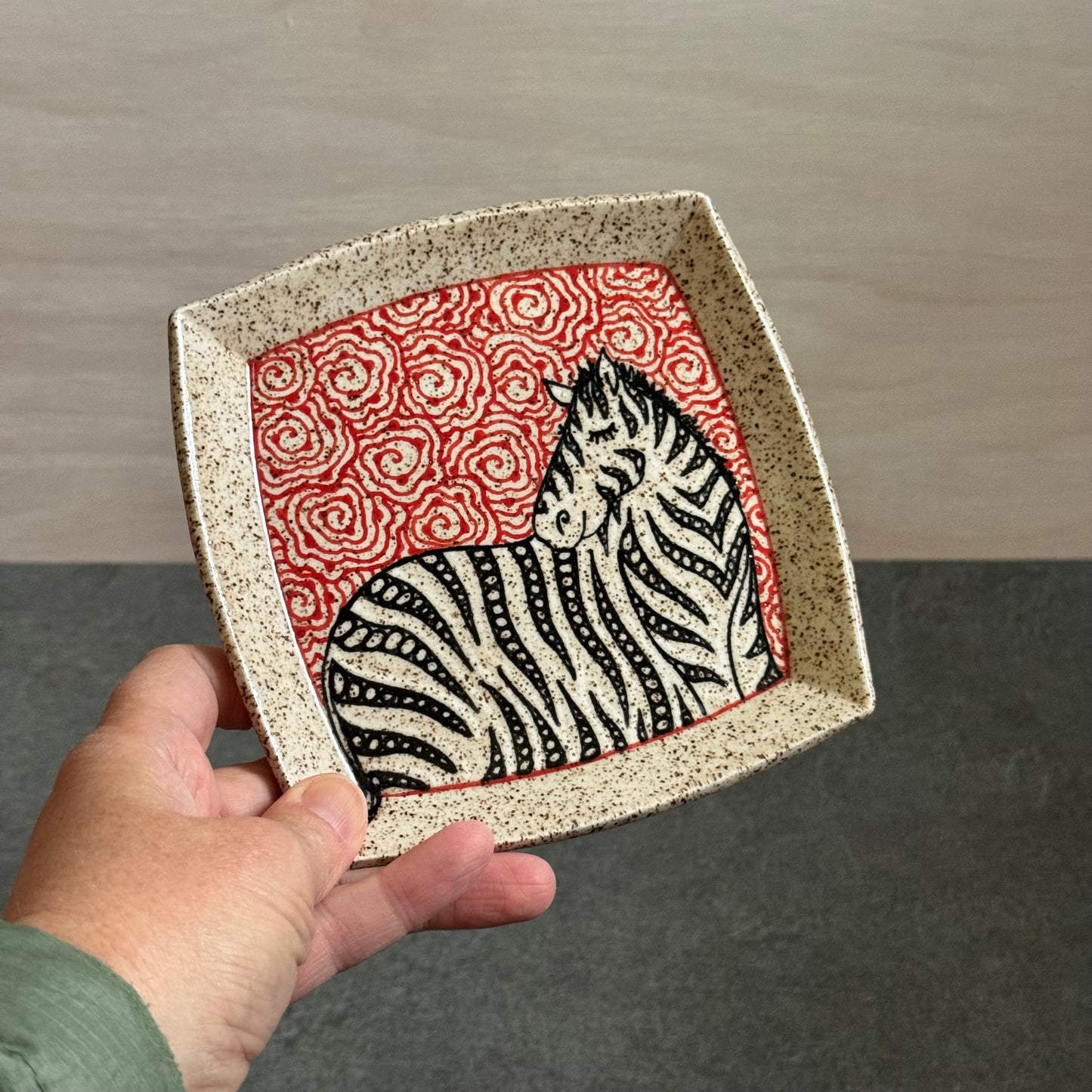 Zebra Tray with Red Tangle - 5.5 inches