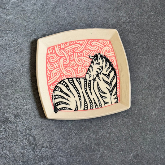 Zebra Tray with Red Tangle - 5.5 inches
