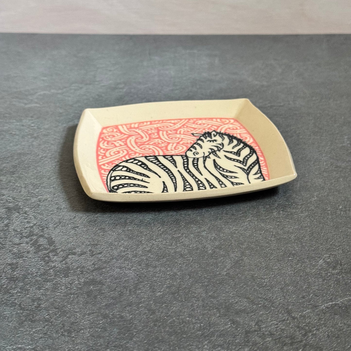 Zebra Tray with Red Tangle - 5.5 inches