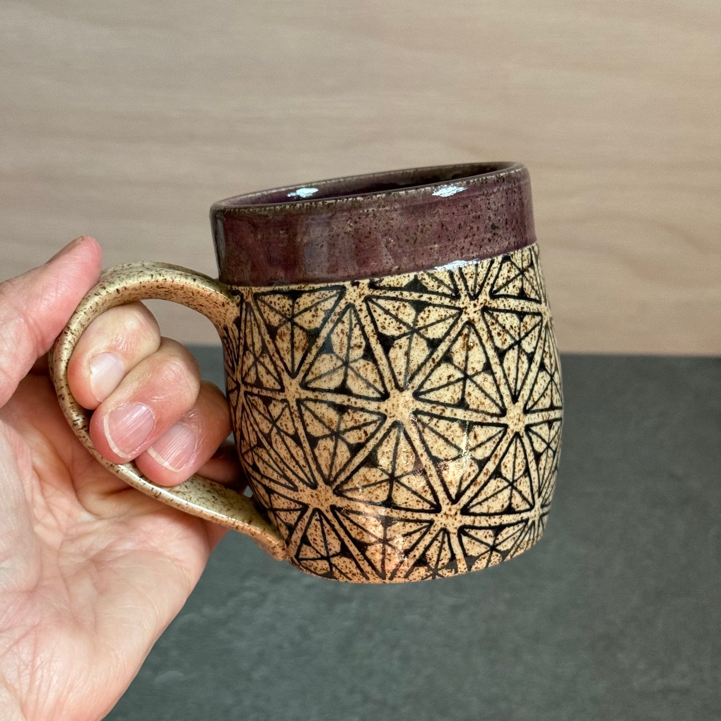 Purple Banded Geometric Mug