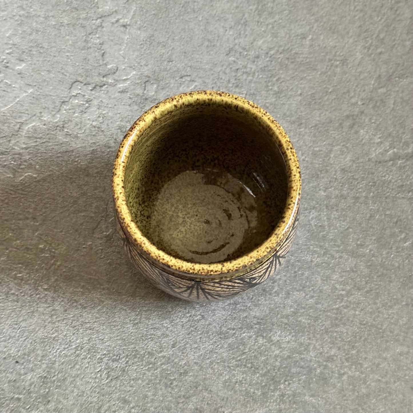 Banded Olive Green Cup with Geometric Tangle