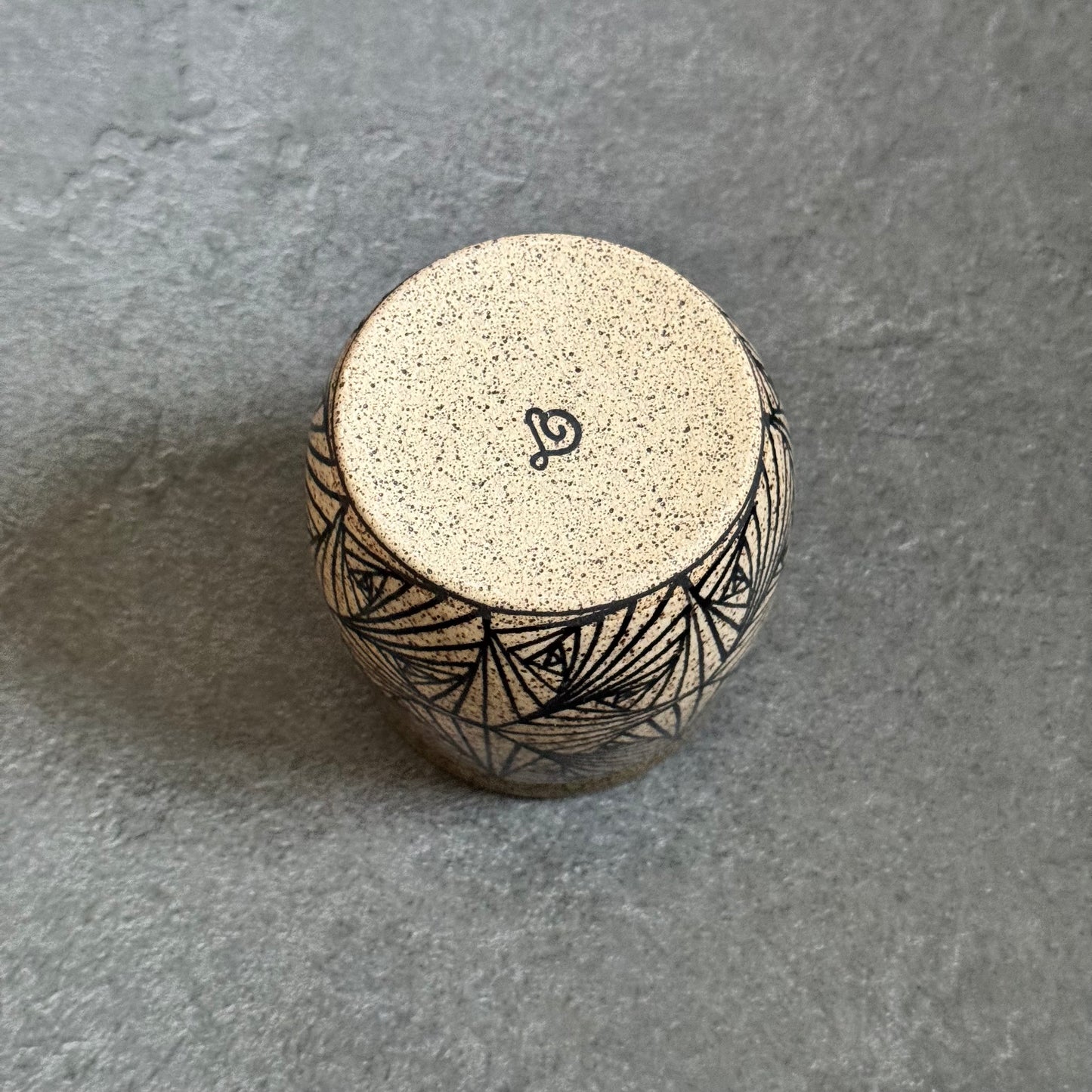 Banded Olive Green Cup with Geometric Tangle