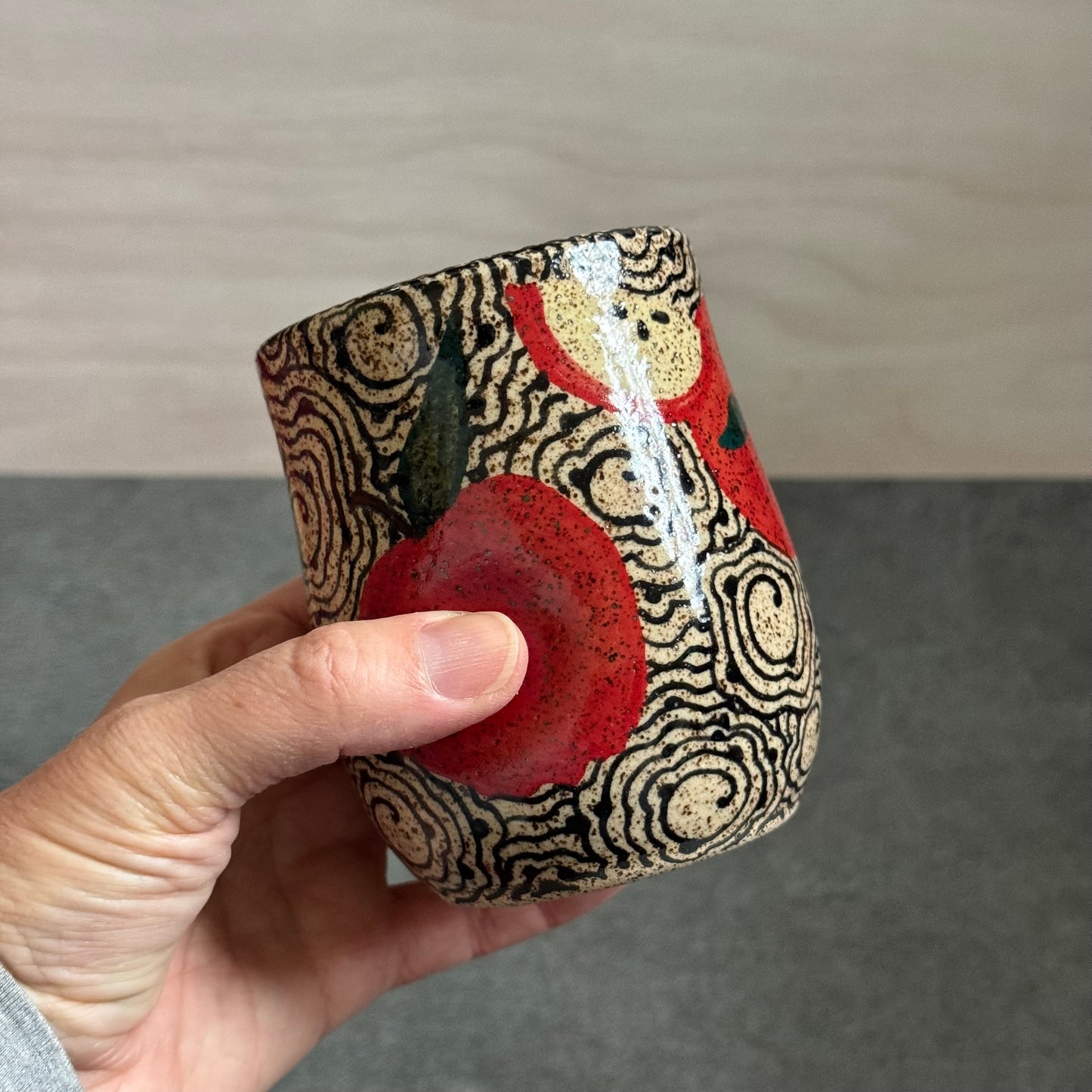Apple Cup with Geometric Tangle
