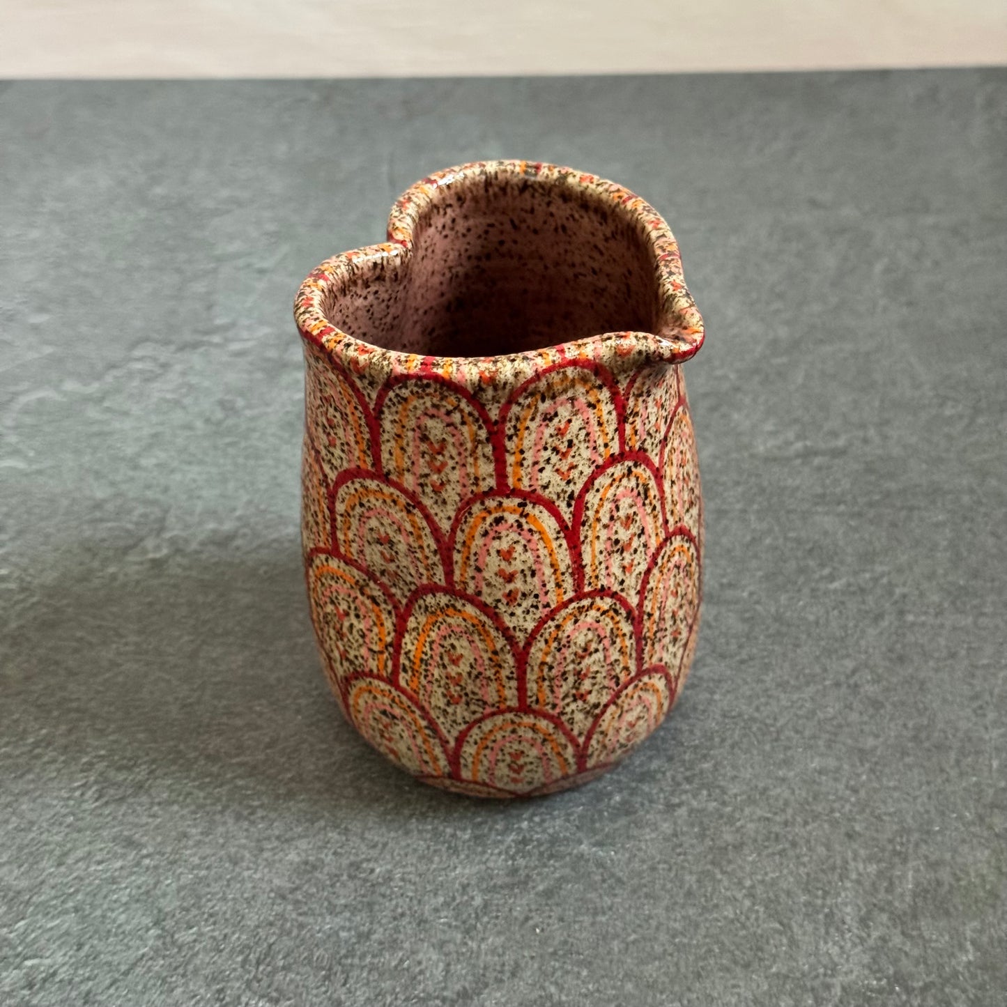 Heart Cup with Orange & Red Rainbow Tangle