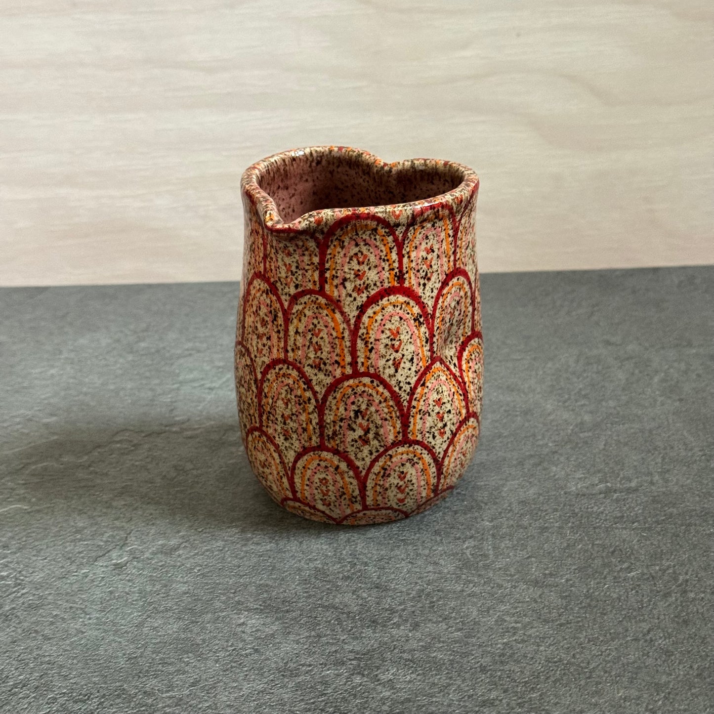 Heart Cup with Orange & Red Rainbow Tangle