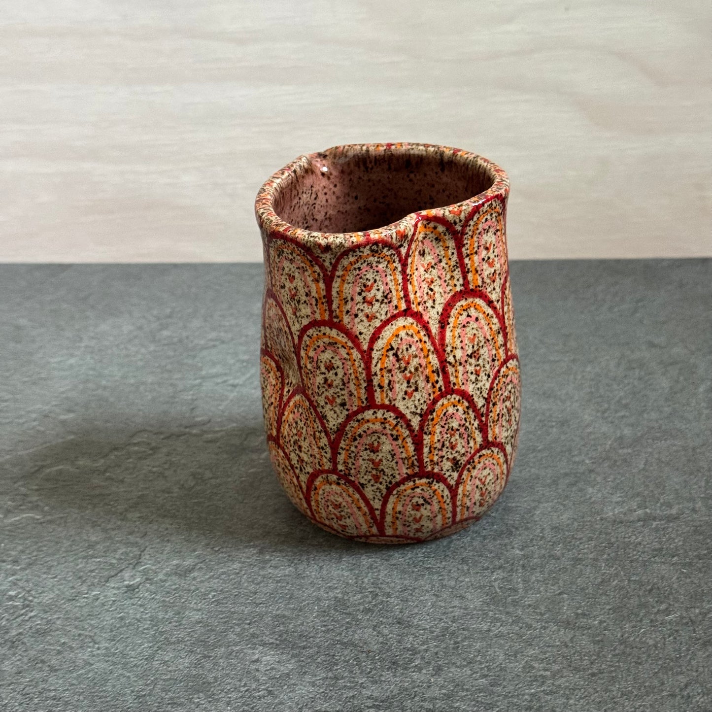 Heart Cup with Orange & Red Rainbow Tangle