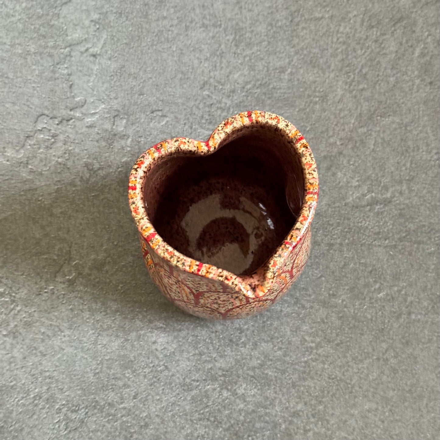 Heart Cup with Orange & Red Rainbow Tangle