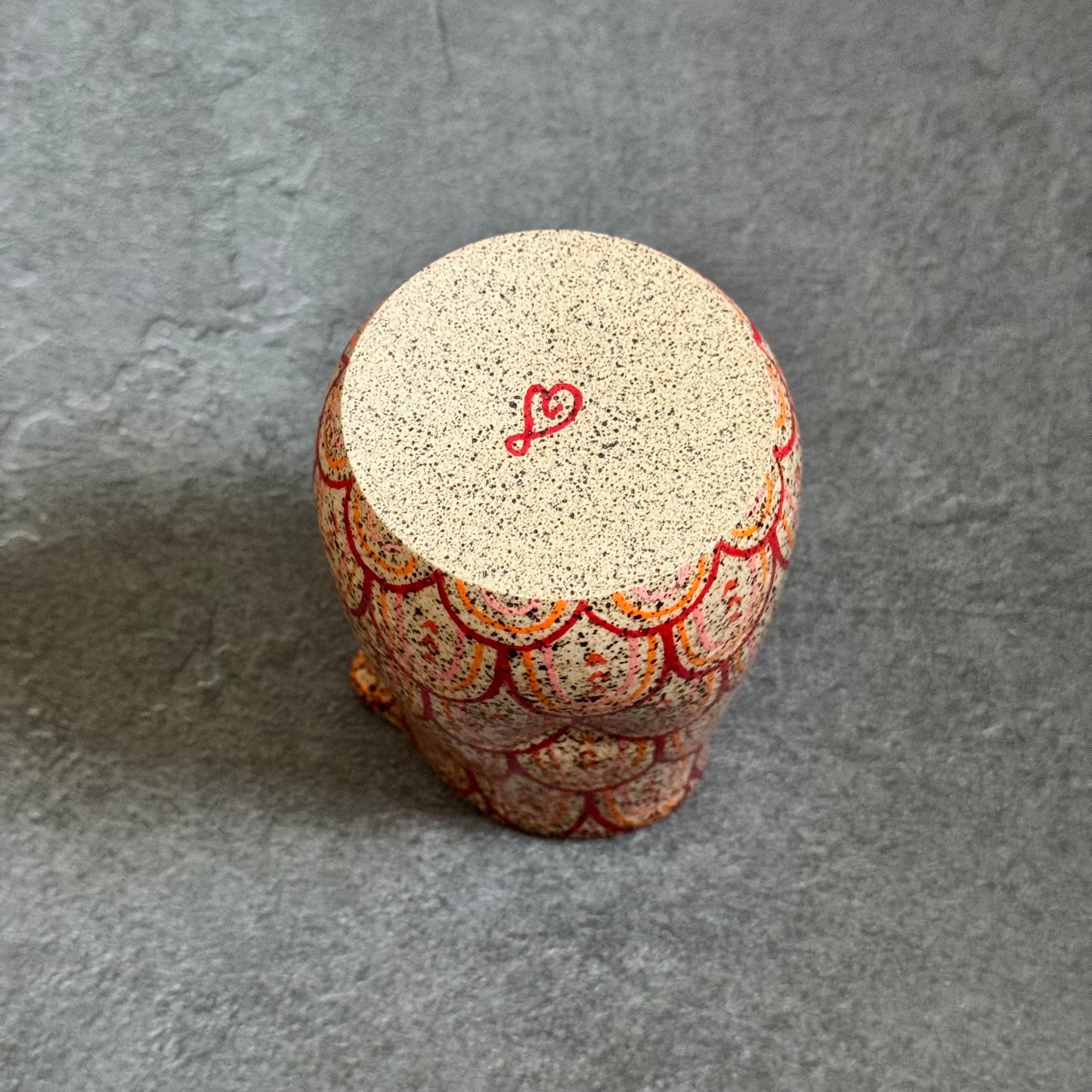 Heart Cup with Orange & Red Rainbow Tangle