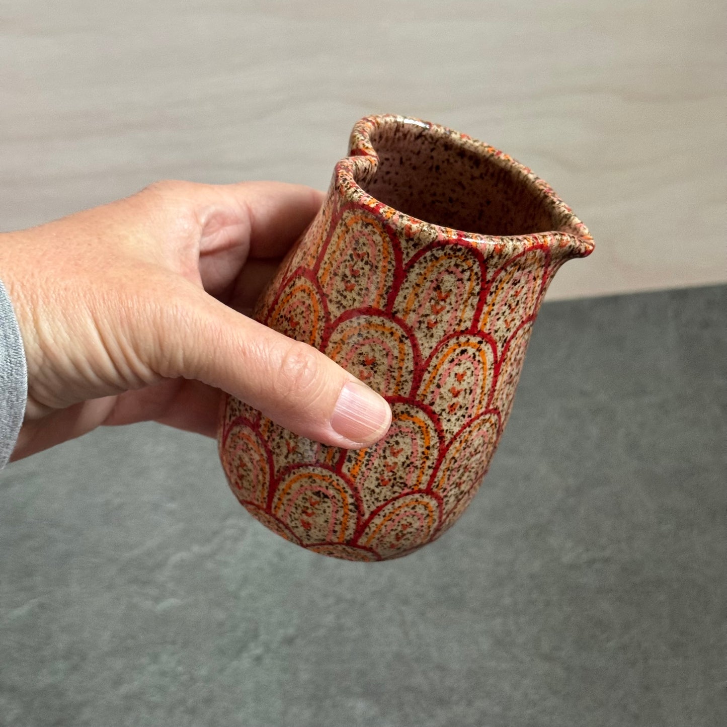 Heart Cup with Orange & Red Rainbow Tangle