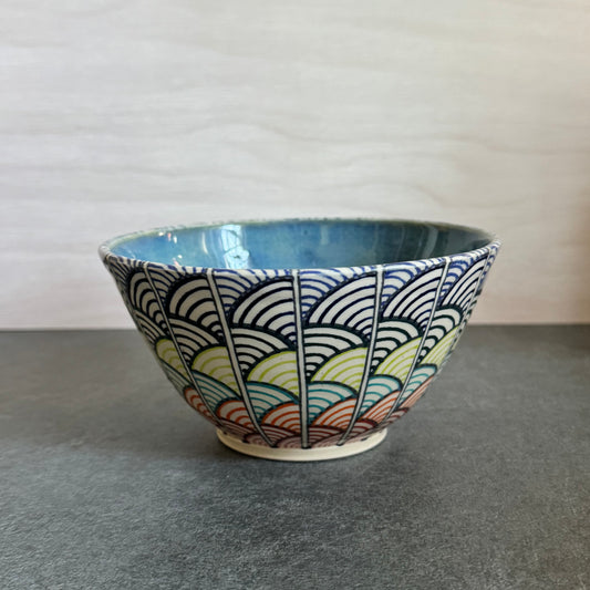 Rainbow Scalloped Tangled Bowl #1 - 6 inches x 3.25 inches - 24oz