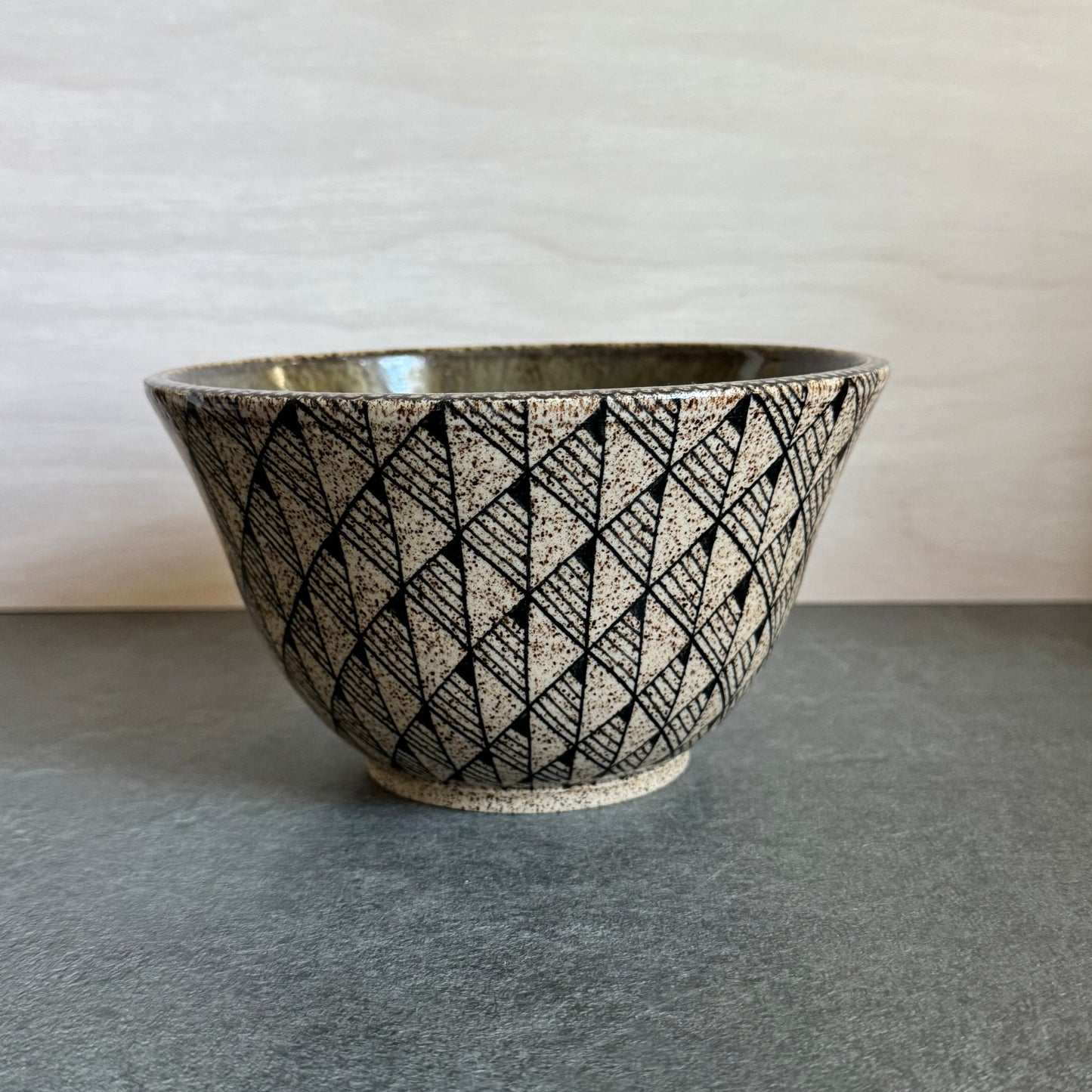Tangled Triangles Olive Green Bowl - 6.25 inches x 3.75 inches - 30oz