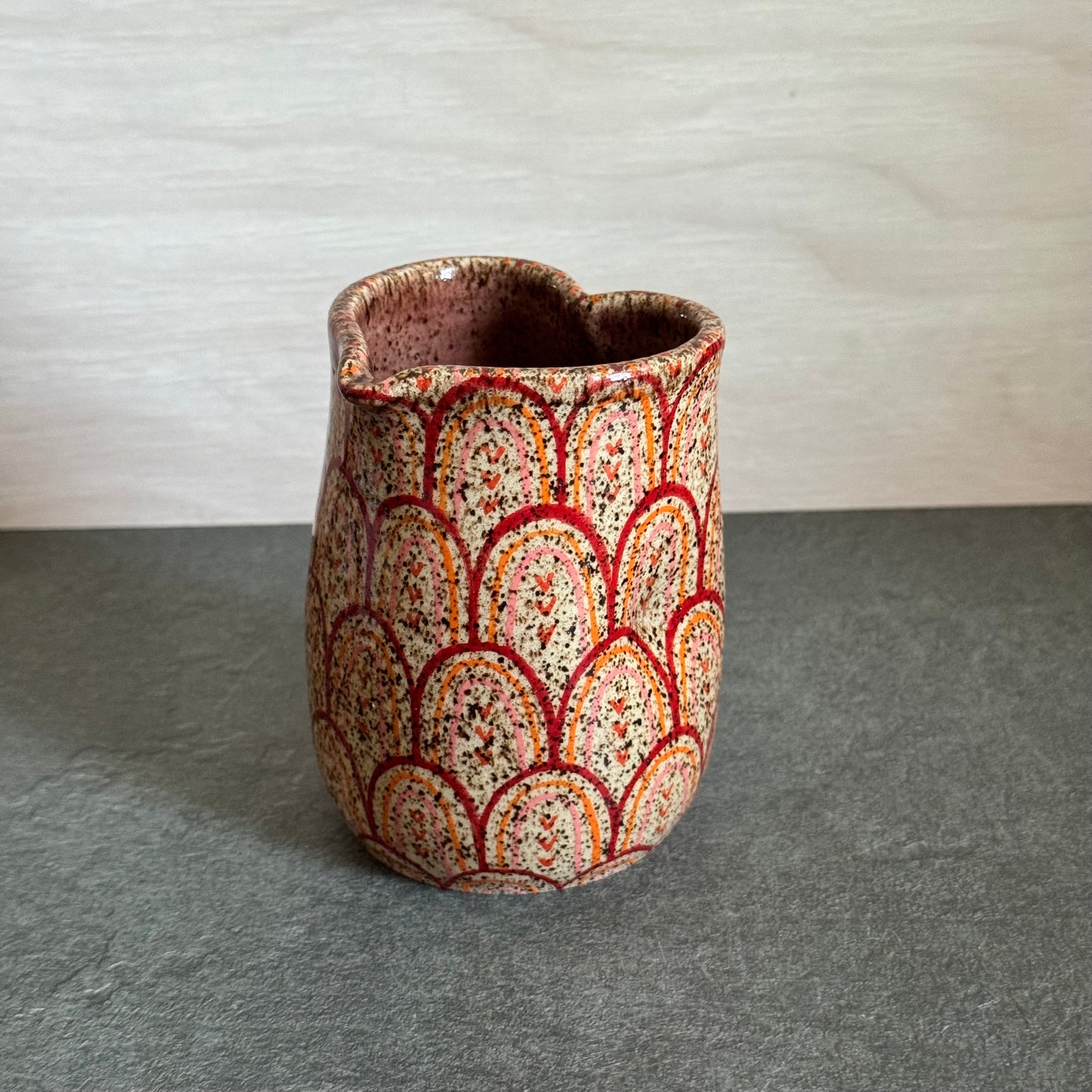 Heart Cup with Orange & Red Rainbow Tangle