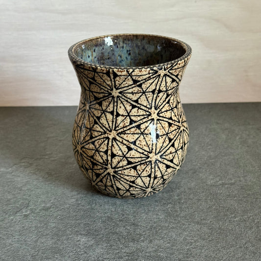 Tangled Triangle Cup with Blue Green Glaze