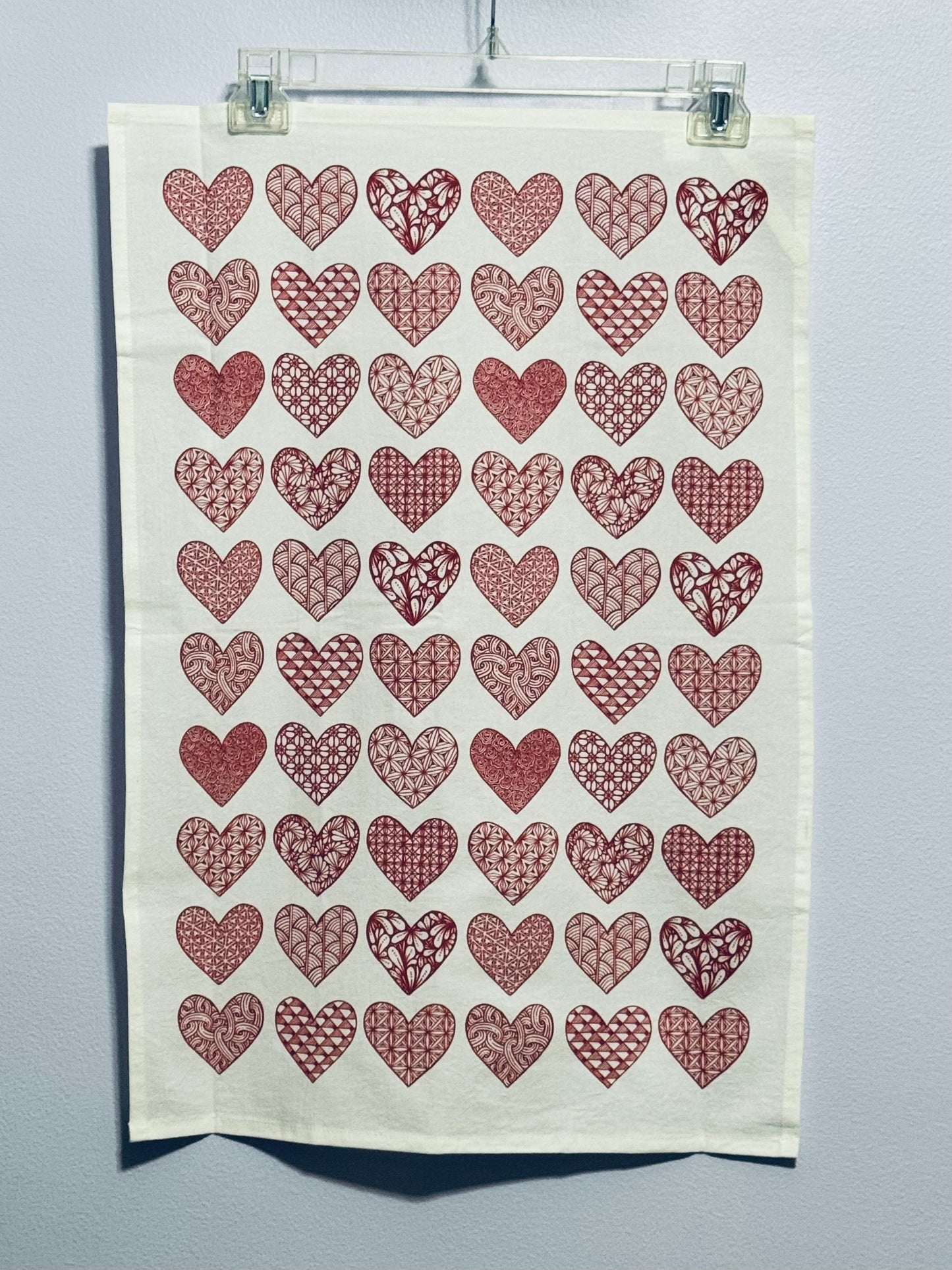 Red Hearts Tea Towel